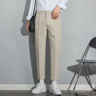 Korean-style trendy spring and summer new cropped trousers men's slim-fit drape suit pants casual trousers
