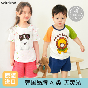 unifriend New Summer Children's Pajamas suit Girls' Home Clothes Pure Cotton Boys' Pajamas Cartoon Korean Style