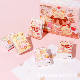 100% Raw Wood Pulp Cute Cartoon Printed Small Package Paper Towel Wet Without Scrap Student Handkerchief Paper Towel