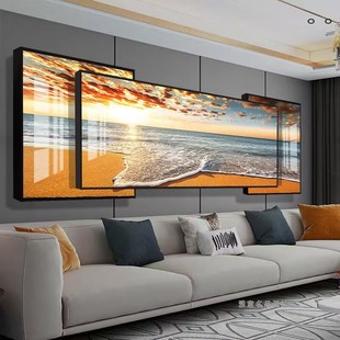 Superimposed Decorative Painting Living Room Advanced Sense Atmospheric Landscape Triple Modern Simple Sofa Background Wall Hanging Painting Crystal Porcelain Painting