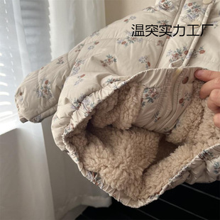 South Korea children's clothing girls cotton-padded coat winter coat new fleece-lined thickened warm floral children's high collar cotton-padded coat