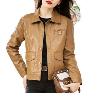 Counter genuine leather women's short 2020 autumn and winter New loose slimming women's elegant lapel casual coat