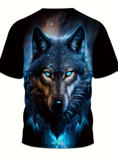 2024 Cross-border Amazon AliExpress Wolf 3D Digital Printing Pattern Crewneck Short-sleeved Top Men's T-shirt