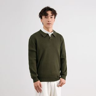 Wesson Men's Vertical Stripe V-neck Sweater Long-sleeved Men's Autumn and Winter Light Mature Open Collar Lapel Loose Warm Sweater