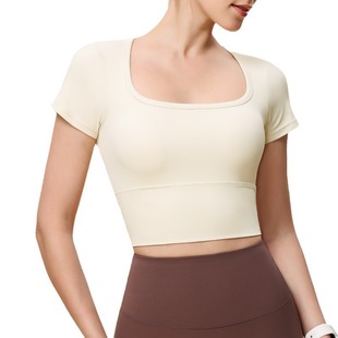New Style Simple Large Crewneck Sports Short-sleeved Tight-fitting Beautiful Back Mesh Running Fitness Top Moisture-wicking T-shirt for Women