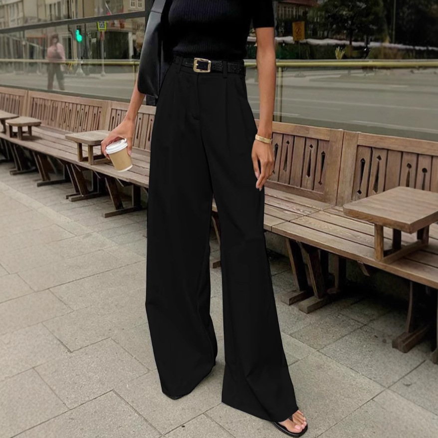 European and American White Commuter Style Pants Women's Fashion All-match High Waist Casual Pants Loose Simple Trousers Cross-border Trousers