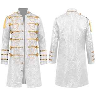 Court Suit Performance Suit Male Host MC Dress Stage Suit Nightclub Bar DJ Sequin Chain Military Uniform