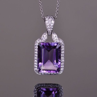 Cao Shi European and American Light Luxury Fashion Color Treasure Necklace Fat Long Square Zircon Large Pendant Personalized Full Diamond Women's Clavicle Chain