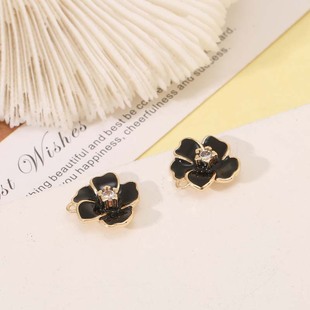 Zhongxing New European and American Simple High-end Black and White Camellia Full of Zircon Shell Pendant Handmade diy Accessories