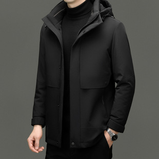 Thickened Down Jacket Men's 2024 New Winter Business Casual Hooded Down Jacket Removable Collar Liner Top