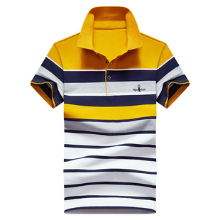 Polo Shirt Men's Lapel Business Casual Loose Fashion Brand Half-sleeved T-shirt Summer Striped Short-sleeved Cotton T-shirt Top