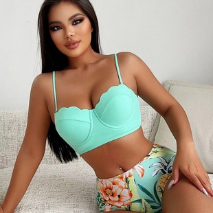 2024 New bikini sexy split swimsuit European and American bikini hard bag high waist swimsuit