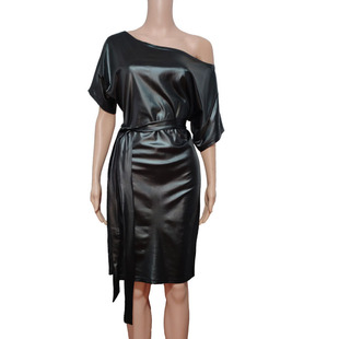 Kim and Han 2024 AliExpress Ebay Amazon Cross-border Women's Oblique Collar Bat Wing Short Sleeve matted imitation leather even ins
