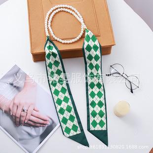 24 New Creative French Style Retro Spring and Summer Pearl Necklace Silk Scarf Clavicle Chain Ribbon Korean Style Decorative Strap