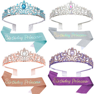 Cross-border Crystal Crown birthdayprincess Shoulder Strap suit Birthday Party Decoration Yiwu Accessories Hair Accessories