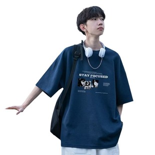 American-style High Street Pure Cotton Short-sleeved T-shirt Men's Instagram Popular Brand Summer New Loose All-match Trendy Couple Half-sleeved Top