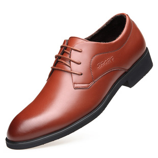 2019 Men's Shoes Leather Shoes fleece-lined Warm Business Dress Autumn and Winter Fashionable Men's Autumn and Winter British Korean Style Low-top Shoes
