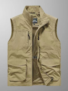 Spring and Autumn Outdoor Multi-pocket Vest Men's Photography Fishing Collar Men's waistcoat Mountaineering Travel Leisure Vest Jacket