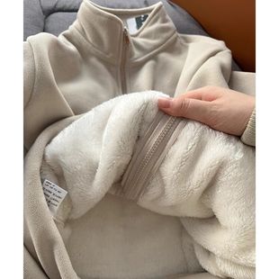 Outlets ~ counter discount polar fleece plus velvet coat women's autumn and winter lamb wool thickened double-sided sweater New
