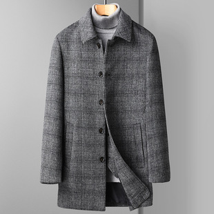 Young and Middle-aged Men's Removable Down Liner Wool Coat 2024 Winter Dad's Thickened Down Wool Coat