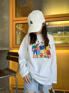 Girls' round neck long-sleeved T-shirt White 2023 spring new children's Korean style fashionable cotton bottoming shirt top