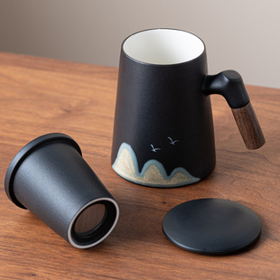 Hand-painted Yuanshan mug ceramic with lid filter liner tea separation bubble cup teacher's day cup wholesale