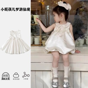 Girls Summer dress 2024 New Baby Girls High-end Birthday Dress Princess Dress Children's Vest Skirt