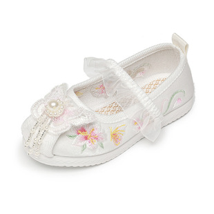 Girls' Hanfu Shoes Antique Old Beijing Cloth Shoes Children's Embroidered Shoes Chinese Style Baby Handmade Ancient Clothes Horse-faced Skirt Shoes