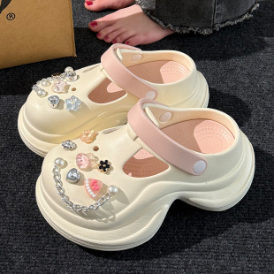 EVA Hole Shoes Women's Spring and Summer New Fashionable Simple Small Man Waist Double Color Women's Outer Wearing Hole Shoes with Thick Sole Height