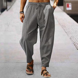 2024 Amazon Foreign Trade AliExpress Europe and America Summer Men's Fashion Brand Hip Hop Breathable Loose Casual Hemp Pants