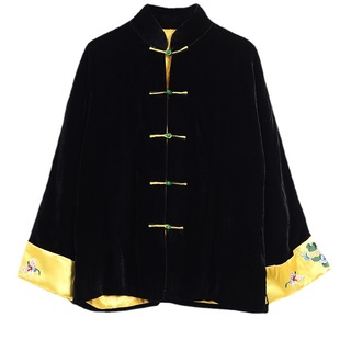 New Chinese-style heavy-duty embroidered velvet cotton-padded coat for Women New retro buckle New Year greeting clothes quilted coat