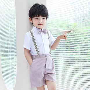 Children's Dress Summer New Fashion Short-sleeved Pants Suit Baby One-year-old Flower Boy Host Performance Dress