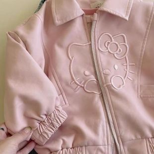 2024 Autumn New Sweet Style Coco Love Cat Embroidered Jacket Small Leather Jacket