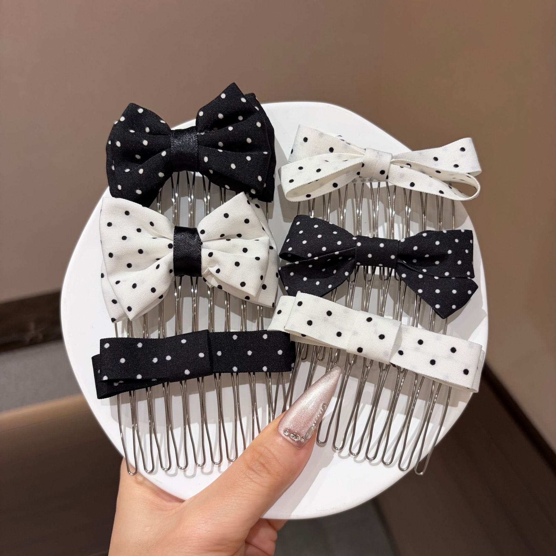 Korean-Style Polka Dot Bow Hair Comb, Fluffy Princess Hairpin, High-End Bangs Clip, Hairpin, Women's Hair Accessory