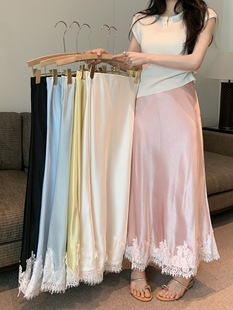 Real shot ~ 2025 spring and summer new Korean ins lace stitching satin fishtail skirt long women's clothing