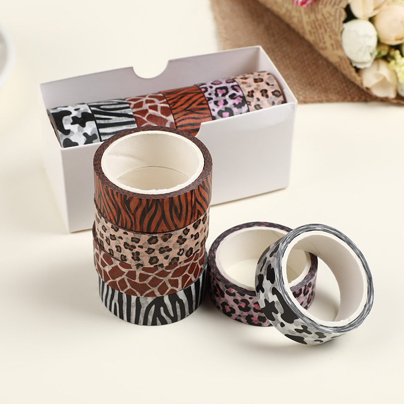 Tiger Pattern Washi Tape 6-Roll Set Animal Pattern Journal Tape Zebra Pattern Leopard Pattern DIY Journal Tape Decorative Stickers