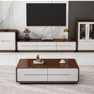 Nordic TV Cabinet Modern Simple Japanese Style Minimalist Floor TV Cabinet Living Room Log TV Solid Wood Fillet Coffee Table