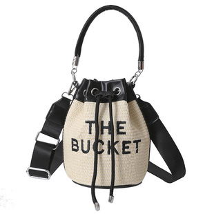 Woven Handbag Women's New Straw Bucket Bag Summer Popular Niche Shoulder Crossbody Bag
