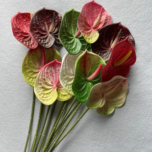 Photographic Props Single Soft Glue Anthurium Artificial Fake Green Plant Decorative Flower Simulation Bouquet Indoor Dried Flower Ornaments