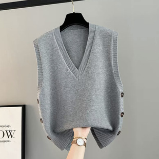 Stacked Vest Knitted Vest Women's Sweater 2024 Spring and Autumn New Waistcoat Loose V Neck Winter Vest