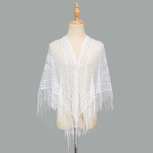 New Hot Lace Hollow Shawl Women's Fashion Flower Tassel Polyester Triangle Towel Elegant Outer Sunshade Towel