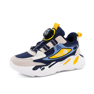 Boys' sneaker new rotary button breathable single mesh children's non-slip summer hollow mesh shoes middle and big children's running shoes