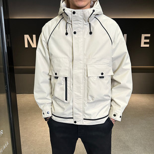 TikTok Explosions 2025 New Hooded Solid Color Work Jacket Jacket for Men