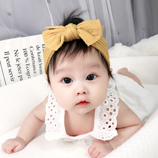 2827 European and American Jacquard Children's Headwear Candy Color Baby Nylon Hair Band Girls' Wide Edge Soft Bow Headscarf