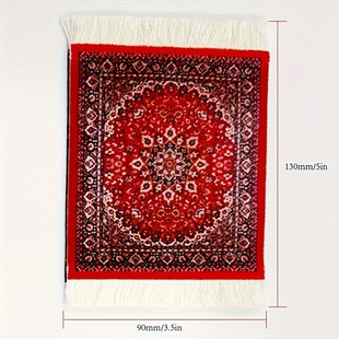 4 Pieces Carpet Coaster Oriental Design Fabric Carpet Beverage Coffee Coaster Carpet Kitchen and Dining Decoration