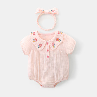Girls' 2025 Summer Newborn Baby's jumpsuit Baby Thin Cotton Short-sleeved Triangle Wrap 3109