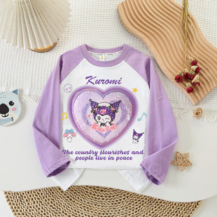 Little Girl's Egg Sequin Color-Changing Long-Sleeved T-Shirt Spring and Autumn Girls' Flip-Changing Face Kulomi Base-Layer Shirt Top