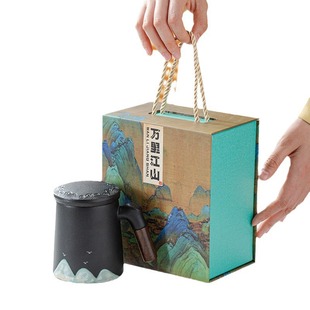 Chinese-Style Ceramic Office Mug, Hand-Painted Tea Cup with Tea-Water Separation Filter, Gift Mug