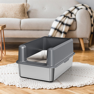 Cross-border Explosive Stainless Steel Cat Litter Basin Oversized Semi-closed Anti-splash Cat Litter Basin Open Extra Large Cat Toilet