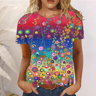 2024 New Foreign Trade European and American Independence Day Printed Casual Round Neck T-Shirt Short Sleeve Women's Loose plus size Fashion T-Shirt